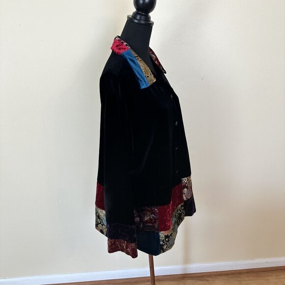 Vintage Velvet Patchwork Button Up Jacket Tunic Art to Wear 2X Womens - Picture 9 of 9